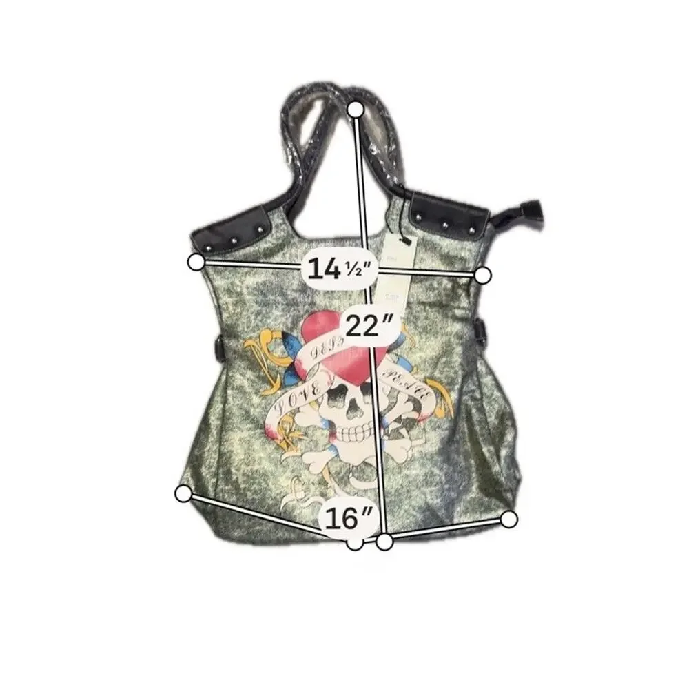NWT Punk Rock Y2K Skull Crossbones Tattoo Tote Hobo Bag Goth Emo- Bold